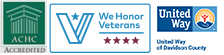 ACHC accreditation logo, We Honor Veterans logo
